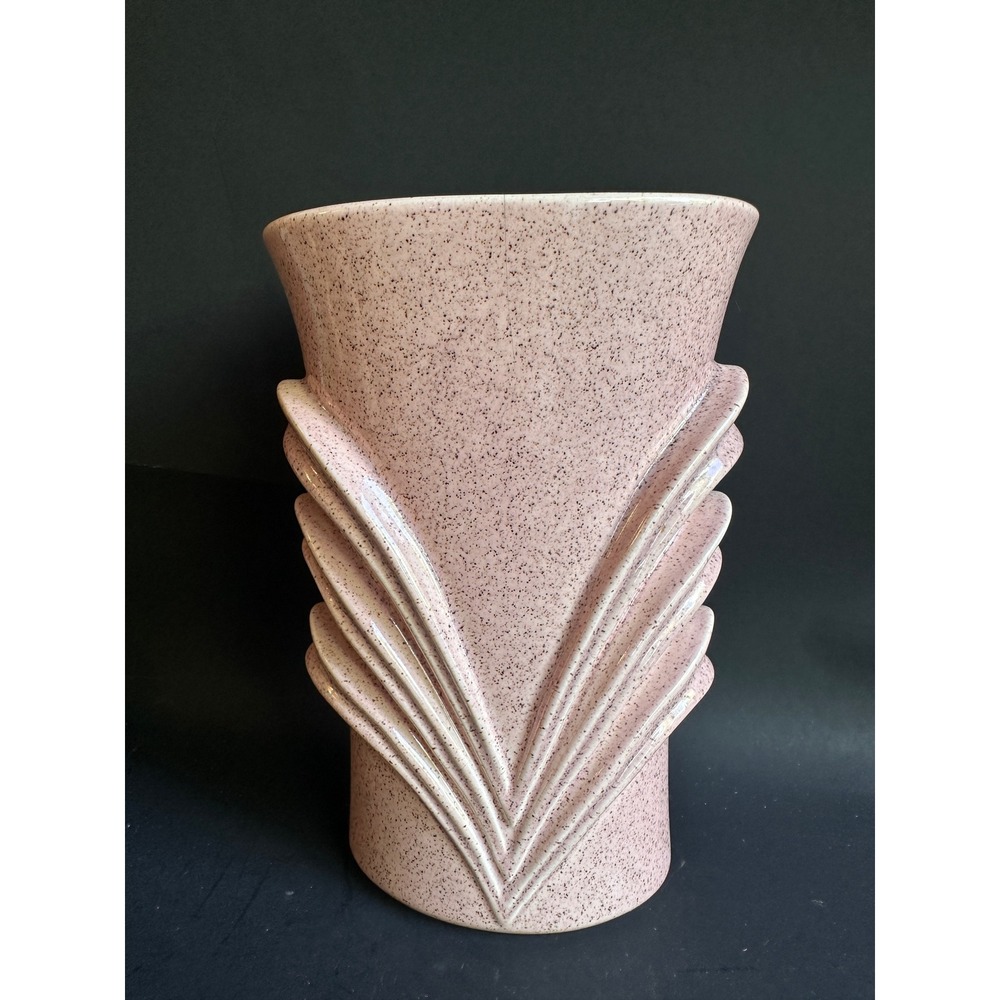 Red Wing Pottery Vase M-1457 Pink Speckle Matte MCM 1950s Art Pottery Fan 8 Inch